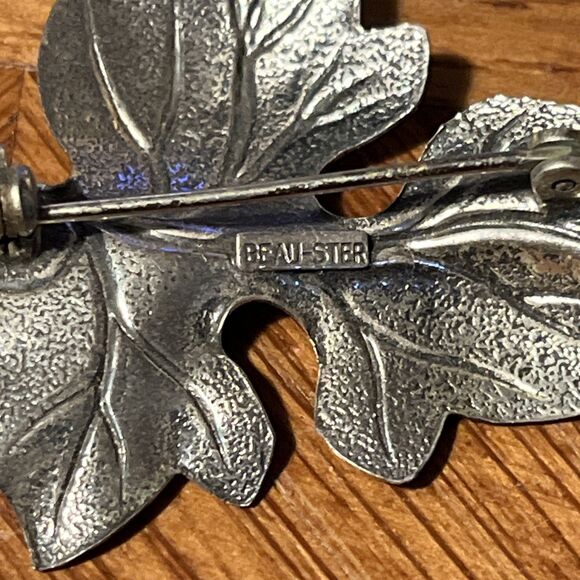 Vintage Beau Sterling .925 Textured Leaf Brooch Pin Fall Autumn - Picture 6 of 6